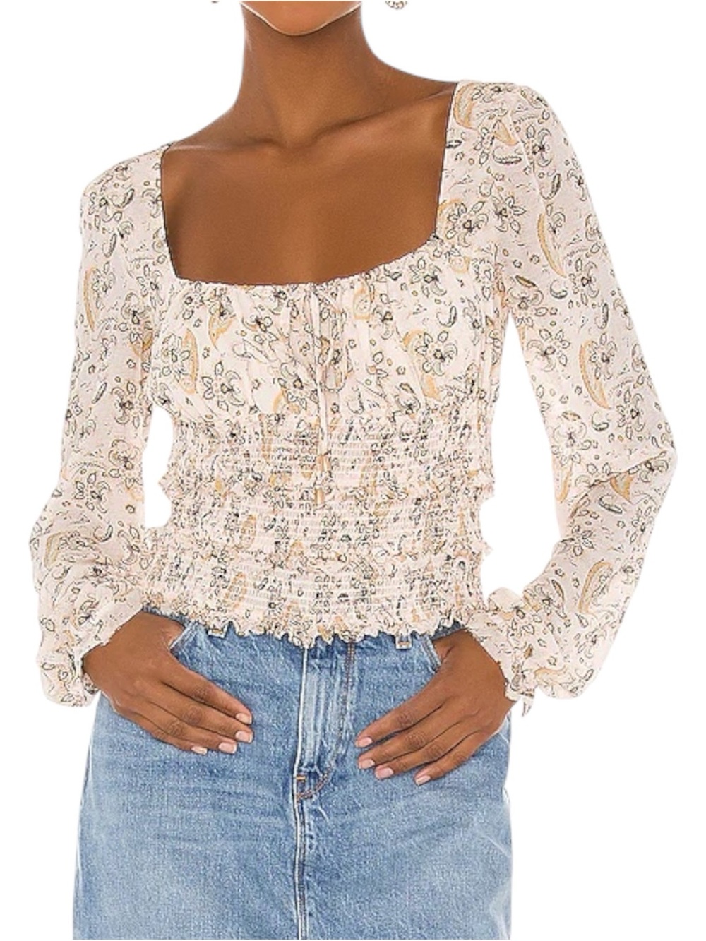 Free People Lolita Floral Paisley Smocked Crop Top Boho Cottagecore - Size Small
